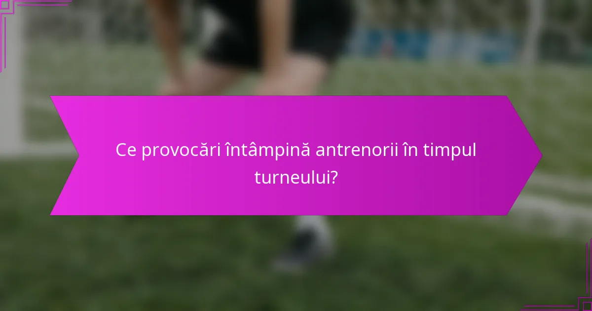 Ce provocări întâmpină antrenorii în timpul turneului?